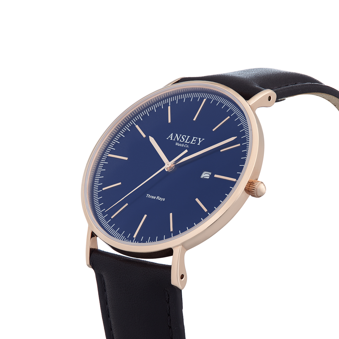 Three Rays 42mm - B Series - Rose Gold / Dark Dial / Brown Leather
